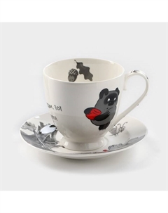 Чайная пара «Винни Пух», кружка 440 мл, фарфор, белая Quinsberry