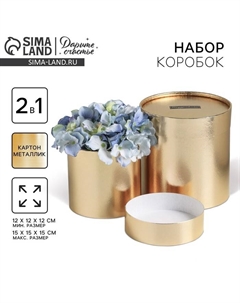 Набор коробок золотых 2 в 1, упаковка подарочная, «Поздравляю», 12 х 12, 15 х 15 см Дарите счастье