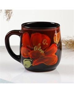 Кружка «Мак на чёрном», 350 мл, чёрная Псковский гончар