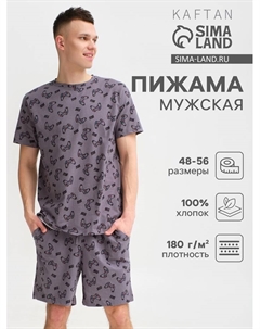 Пижама мужская (футболка, шорты) Game, размер 48, серая Kaftan