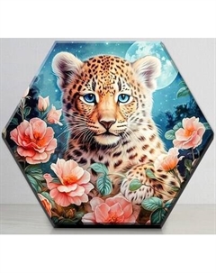 Картина по номерам Флюид Милый малыш леопард в цветах 37x32 / VFH0001