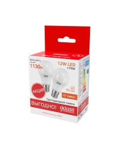 Лампа Gauss Elementary A60 12W 3000K E27 / 23212P