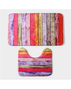 Коврики для ванной и туалета «Цветные деревяшки», 2 шт: 38×45 см, 45×75 см Доляна