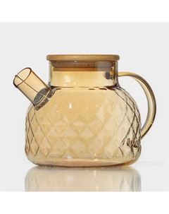 Чайник заварочный стеклянный «Круиз», 1 л, с бамбуковой крышкой и металлическим фильтром, цвет золотой Bellatenero
