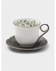 Чайная пара WY Floral Laceware, 2 предмета: чашка 300 мл, блюдце d=15 см, фарфор, белая, серая Wilson&young