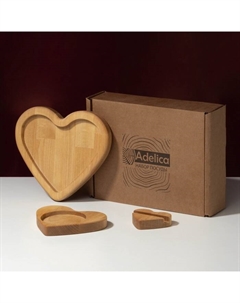 Подарочный набор посуды «Для тебя», тарелка 20×17 см, подставка под горячее и телефон, дерево берёза Adelica