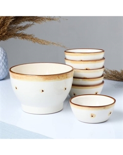 Набор салатников «Карамель», 7 предметов: 6 шт. 200 мл, 1 шт. 1 л, керамика Псковский гончар