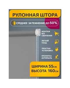 Рулонная штора «Плайн», 55×160 см, цвет серый Decofest