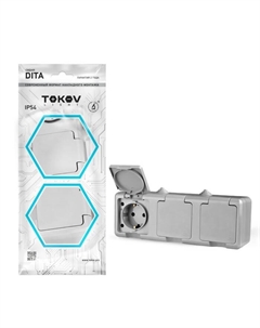 Розетка, Dita, 3 м, 16 А, IP54, 250 В, с заземлением, серая, TKL-DT-R3Z-C06-IP54 Tokov electric