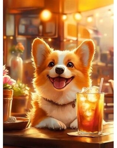 Набор алмазной вышивки Феникс+ Корги с лимонадом / 70818 Feniks