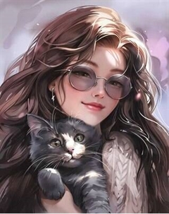 Набор алмазной вышивки Феникс+ Брюнетка с котом / 70823 Feniks