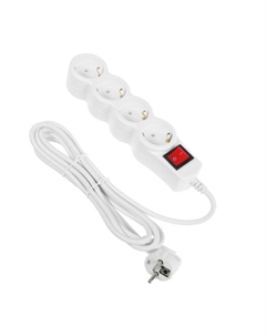 Сетевой фильтр SP4W-130 4S, 4 розетки, 3 м, 10 А, 3х0.75 мм2, с выкл., белый 5bites