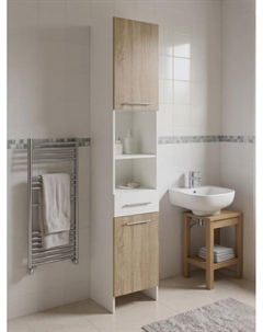 Шкаф - пенал напольный для ванной комнаты «», 300×300×1850 мм, цвет белый/дуб сонома Клик мебель