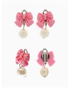 Набор детских украшений «Бант», 4 предмета: кулон, браслет d=6 см кольцо, клипсы, бело-розовый Выбражулька