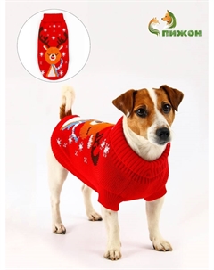 Свитер для животных «Олень на красном», M (ДС 26, ОШ 26, ОГ 28-46 см) Пижон