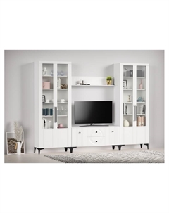 Гостиная под телевизор «Валенсия», 3013×383×2253 мм, цвет белый/белый МДФ Mobi