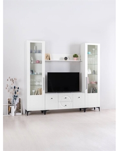 Гостиная под телевизор «Валенсия», 2431×383×2140 мм, цвет белый/белый МДФ Mobi