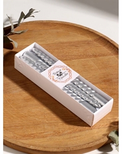 Набор свечей витых, 1.9×20 см, 6 шт., серебряный металлик Дарим красиво