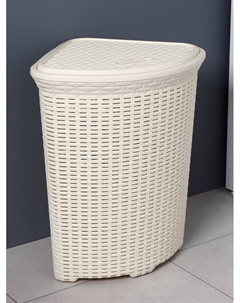 Корзина для белья угловая с крышкой «Ротанг», 60 л, 40.5×40.5×57 см, слоновая кость Violet