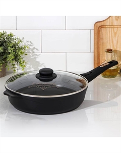 Сковорода «Престиж», d=28 см, съёмная ручка, стеклянная крышка, антипригарное покрытие, цвет чёрный Мечта