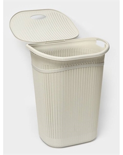 Корзина для белья с крышкой «Вязание», 55 л, 45×37×59 см, пластик, белый ротанг Idea