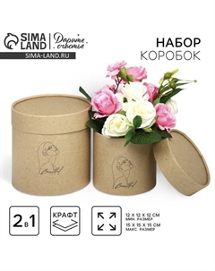 Набор коробок из крафта 2 в 1, упаковка подарочная, Beautiful, 12 х 12 х 12, 15 х 15 х 15 см Дарите счастье