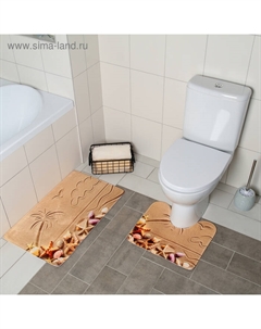 Набор ковриков для ванной и туалета «. Пляж», 2 шт., 40×45, 45×75 см Доляна