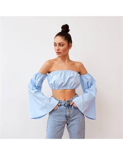 Топ с открытыми плечами : Cotton collection, размер 44-46, голубой Mist