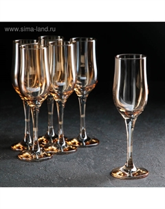 Набор бокалов для шампанского «Гладкость», 200 мл, 6 шт, цвет янтарный Гусь-хрустальный стекольный завод