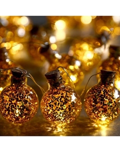 Гирлянда «Нить» 1.6 м с насадками «Шарики с золотистым конфетти», IP20, серебристая нить, 15 LED, батарейки ААх2 (нет в комплекте), свечение тёплое белое Luazon lighting