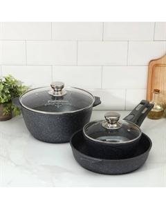 Набор посуды №1 «Гранит», 3 предмета: сковорода d=26 см, ковш 1,7 л, кастрюля 5 л, крышки, антипригарное покрытие Мечта