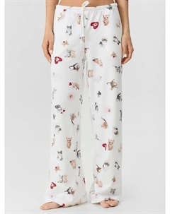 Брюки домашние женские белые с принтом котиков Mark formelle