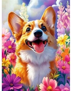 Набор алмазной вышивки Феникс+ Корги в цветах / 70853 Feniks
