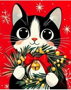 Набор алмазной вышивки Феникс+ Кот с венком / 70840 Feniks