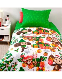 Комплект постельного белья Ночь нежна Чебурашка Новогодний подарок 1.5сп 50x70 / 500301-1+500302-1
