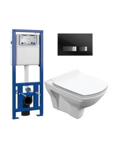 Унитаз подвесной с инсталляцией Cersanit Carina New Clean On + S-IN-MZ-LINK_PRO + P-BU-MOV/Blg/Gl