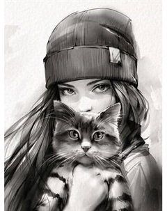 Набор алмазной вышивки Феникс+ Девушка с котом. Осень / 70850 Feniks