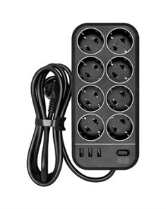 Сетевой фильтр SP-08 USB03AB (1.8 м, 8 розеток, черный) Powercom