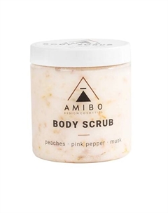Скраб для тела соляной с люффой, парфюмированный (персик, перец, мускус) 250 Amibo