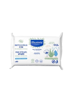 Влажные салфетки с алоэ вера Organic Cotton Water Wipes, без парфюмерной отдушки Mustela