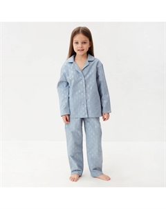 Пижама детская из фланели (рубашка, брюки) «Ананасы», рост 98-104 см, голубая Kaftan