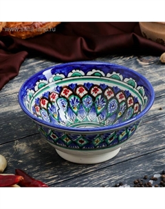 Бульонница узбекская Риштанская Керамика «Узоры», 900 мл, d=18 см, синяя Шафран