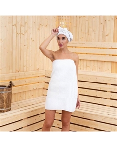 Набор для бани и ванной «Вафля» полотенце 70*140 см+чалма 21*25 см, цв.белый Этель