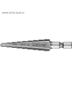 Сверло ступенчатое 29660-4-12-9, 4-12 мм, 65 мм, 9 ступеней, шестигранный хвостовик Stayer