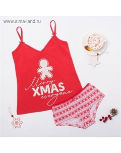 Комплект женский (майка, шорты) "Xmas", размер 50, цвет красный Kaftan