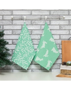 Набор полотенец Hares & leaves 40х60 см - 2 шт., цвет зеленый, 100% хлопок Этель