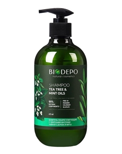 Шампунь для волос бессульфатный себорегулирующий с маслами чайного дерева и мяты, 475 мл Biodepo
