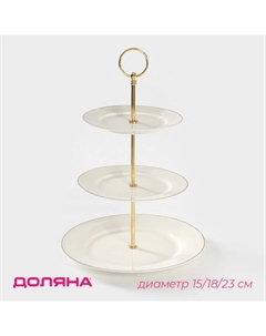 Этажёрка - фруктовница круглая «Аделин», 3 яруса, d=15/18/23 см, фарфор, цвет белый Доляна