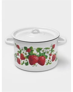 Кастрюля эмалированная «Клубничная поляна», 4,5 л, d=22 см, цилиндрическая, цвет белый Стальэмаль