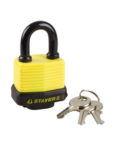 Замок навесной MASTER, всепогодный, 50 мм, пластиковая защита, закаленная дужка Stayer